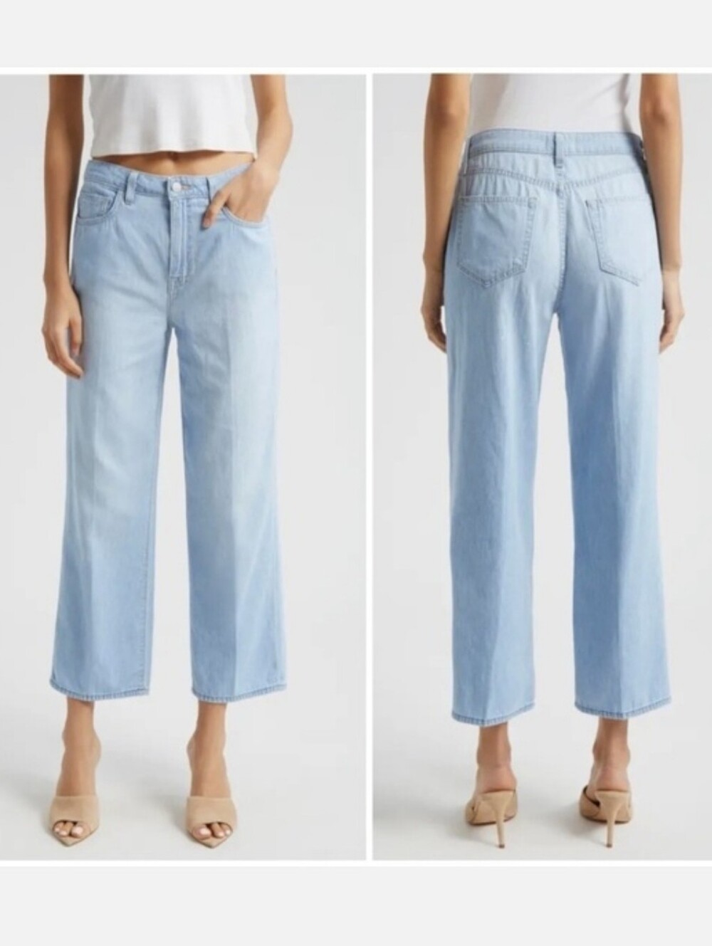 L'AGENCE June Dakota Ultra High Rise Lightweight Crop Wide Leg Light Blue Sz 24